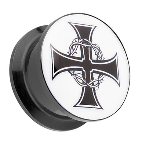 Picture Ear Tunnel Thread Plug Motif Iron Cross 