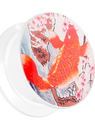 Picture Ear Tunnel Thread Plug Motif Koi Carp Orange 