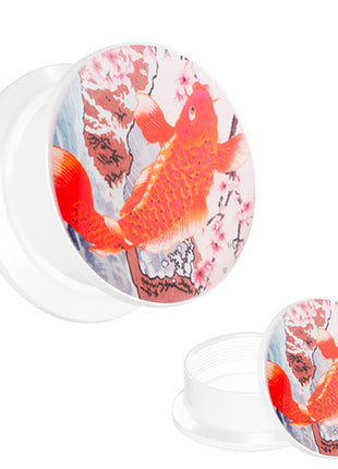 Picture Ear Tunnel Thread Plug Motif Koi Carp Orange 