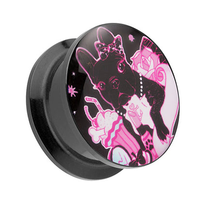 Picture Ohr Tunnel Gewinde Plug  Motiv Pink Dog Französische Bulldogge