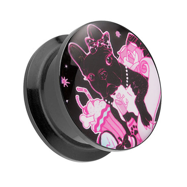 Picture Ohr Tunnel Gewinde Plug  Motiv Pink Dog Französische Bulldogge