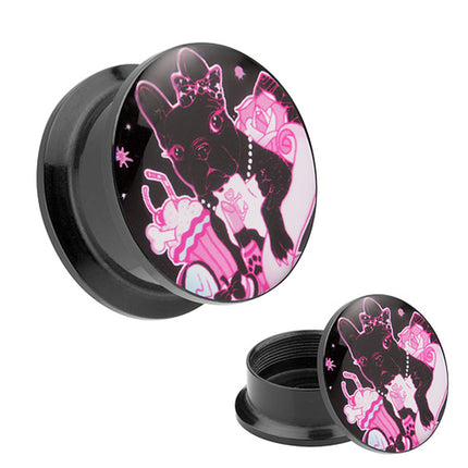 Picture Ohr Tunnel Gewinde Plug  Motiv Pink Dog Französische Bulldogge