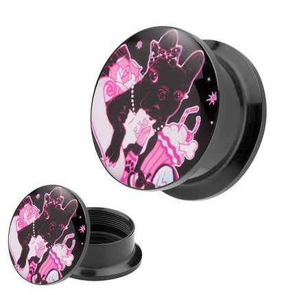 Picture Ohr Tunnel Gewinde Plug  Motiv Pink Dog Französische Bulldogge