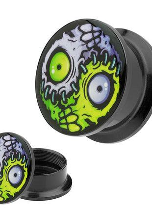 Picture Ohr Tunnel Gewinde Plug  Motiv Monster Yin Yang Horror Augen