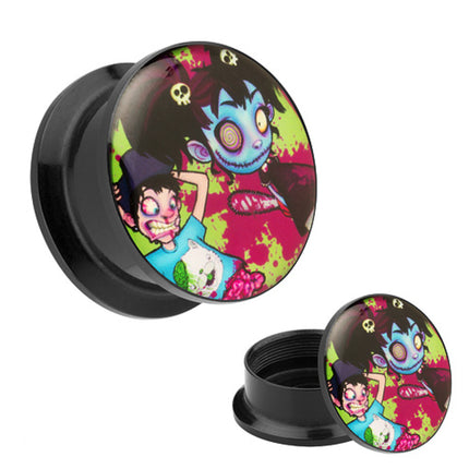Picture Ohr Tunnel Gewinde Plug  Motiv Crazy Zombie Kids