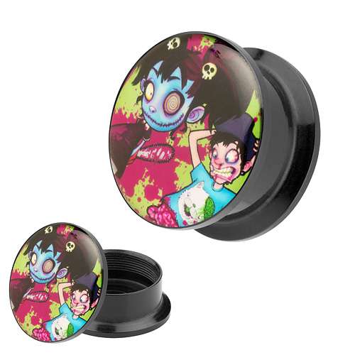 Picture Ohr Tunnel Gewinde Plug  Motiv Crazy Zombie Kids