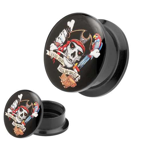 Picture Ohr Plug Motiv Pirat mit Papagei & Segelschiff