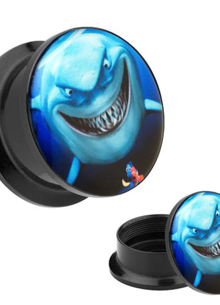 Picture Ohr Tunnel Gewinde Plug  Motiv Comic Shark Hai & Nemo