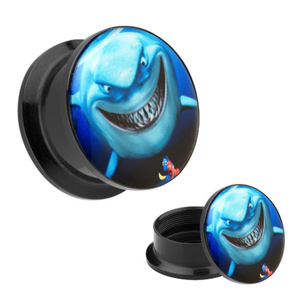 Picture Ohr Tunnel Gewinde Plug  Motiv Comic Shark Hai & Nemo