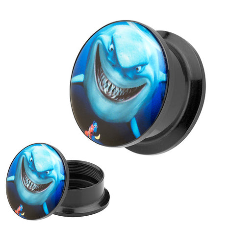 Picture Ohr Tunnel Gewinde Plug  Motiv Comic Shark Hai & Nemo