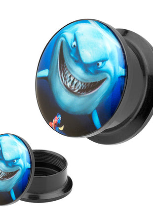 Picture Ohr Tunnel Gewinde Plug  Motiv Comic Shark Hai & Nemo