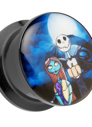 Picture Ohr Tunnel Gewinde Plug  Motiv Comic Nightmare Jack & Sally