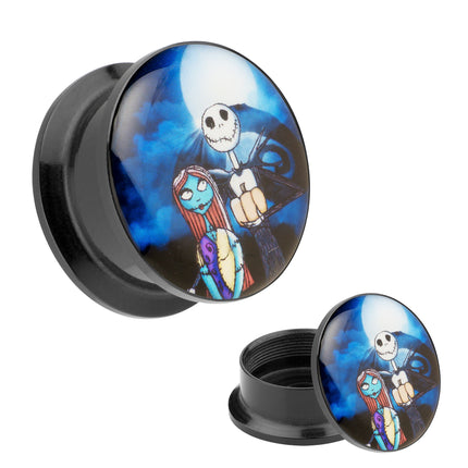 Picture Ohr Tunnel Gewinde Plug  Motiv Comic Nightmare Jack & Sally