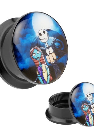 Picture Ohr Tunnel Gewinde Plug  Motiv Comic Nightmare Jack & Sally