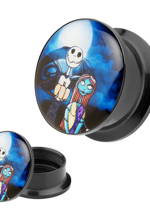 Picture Ohr Tunnel Gewinde Plug  Motiv Comic Nightmare Jack & Sally