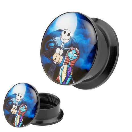 Picture Ohr Tunnel Gewinde Plug  Motiv Comic Nightmare Jack & Sally