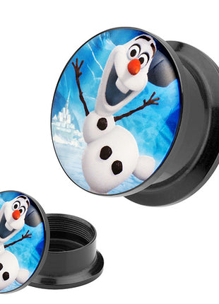 Picture Ohr Tunnel Gewinde Plug  Motiv Comic Schneemann Olaf