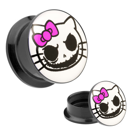 Picture Ohr Tunnel Gewinde Plug  Motiv Comic Death Kitty