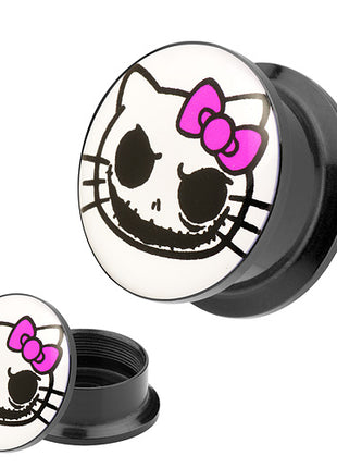 Picture Ohr Tunnel Gewinde Plug  Motiv Comic Death Kitty