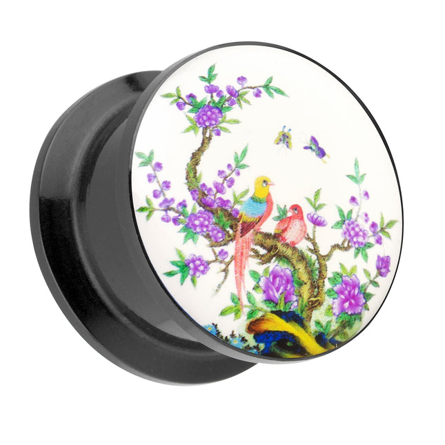 Picture Ohr Tunnel Gewinde Plug  Motiv Frühling mit Vögel & Schmetterlingen