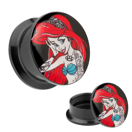 Picture Ohr Tunnel Gewinde Plug  Motiv Comic Tattoo Arielle mit roten Haaren