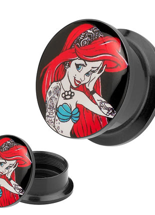 Picture Ohr Tunnel Gewinde Plug  Motiv Comic Tattoo Arielle mit roten Haaren