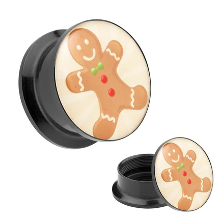 Picture Ohr Tunnel Gewinde Plug  Motiv Comic Lebkuchenmann Keks