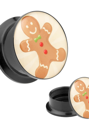 Picture Ear Tunnel Thread Plug Motif Comic Gingerbread Man Cookie 