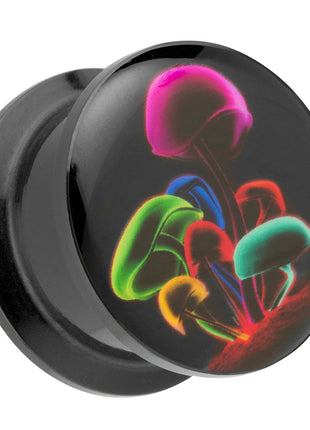 Picture Ear Tunnel Thread Plug Motif Colorful Neon Mushrooms 