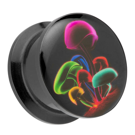 Picture Ear Tunnel Thread Plug Motif Colorful Neon Mushrooms 