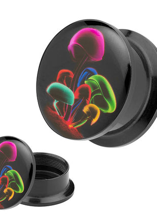 Picture Ohr Tunnel Gewinde Plug  Motiv bunte Neon Pilze