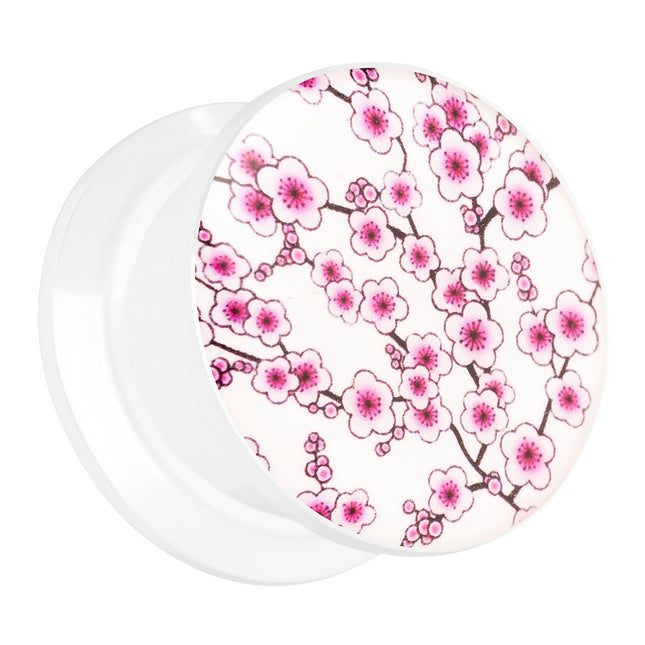 Picture Ohr Tunnel Gewinde Plug  Weiß Motiv mit Kirchblüten