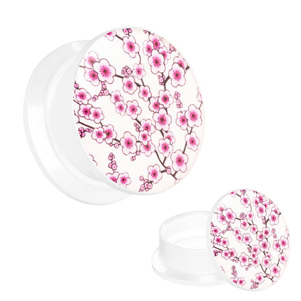 Picture Ohr Tunnel Gewinde Plug  Weiß Motiv mit Kirchblüten