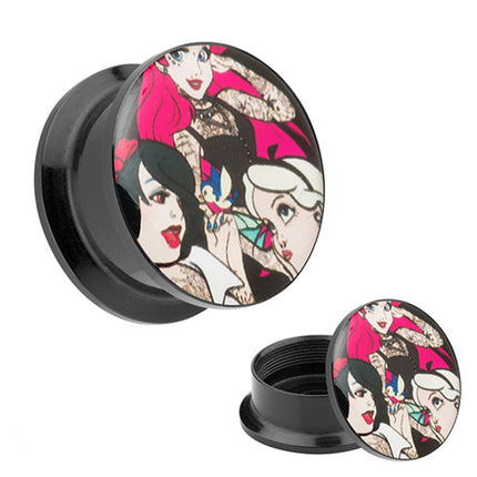 Picture Ohr Tunnel Gewinde Plug  Motiv tätowierte & gepiercte Mädchen