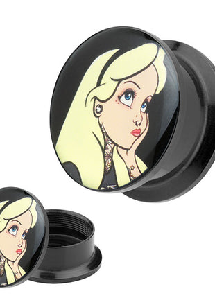 Picture Ohr Tunnel Gewinde Plug  Motiv blonde Tattoo Piercing Cinderella