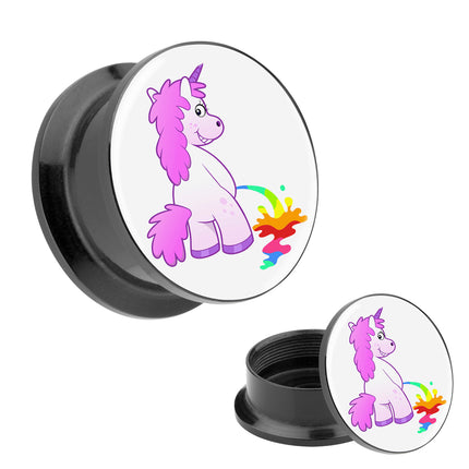 Picture Ohr Tunnel Gewinde Plug  Motiv pinkelndes Einhorn