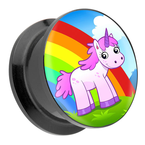 Picture Ohr Tunnel Gewinde Plug  Motiv Einhorn mit Regenbogen