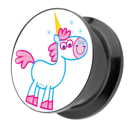 Picture Ear Tunnel Thread Plug Motif Cute Unicorn with Magic Horn 