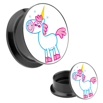 Picture Ohr Tunnel Gewinde Plug  Motiv süßes Einhorn mit Zauberhorn