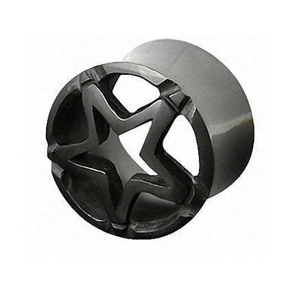 Flesh Tunnel Double Flared aus Horn Schwarz mit Stern