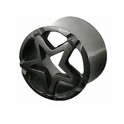 Flesh Tunnel Double Flared aus Horn Schwarz mit Stern