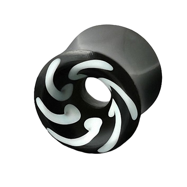 Flesh Tunnel Horn Schwarz mit weißem Fecher