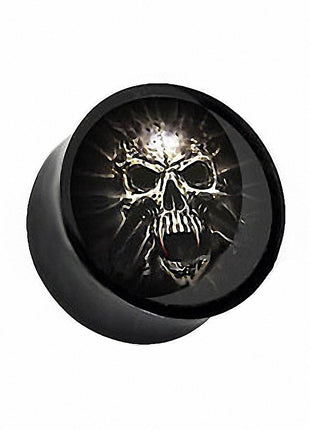 Flesh Ear Tunnel Plug Black with Skull 