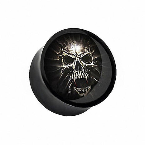 Flesh Ear Tunnel Plug Black with Skull 