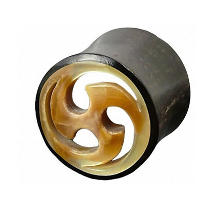 Flesh Tunnel Horn Braun Knochen Blade Inlay Weiß
