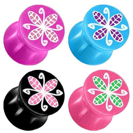 Flesh Ear Saddle Plug Plastic UV Colorful Flowers 