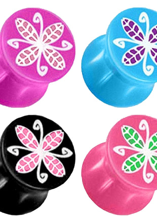 Flesh Ear Saddle Plug Plastic UV Colorful Flowers 