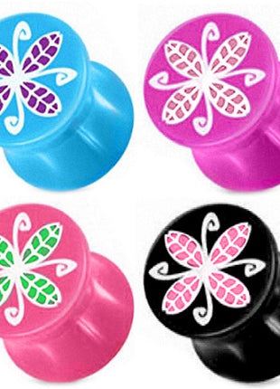 Flesh Ohr Sattel Plug Kunststoff UV bunte Blumen