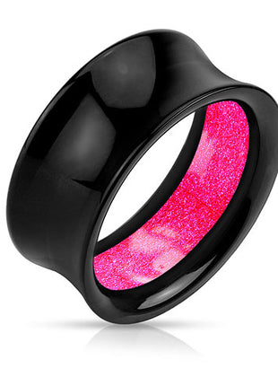 Flesh Tunnel Plug Double Flared Glitter Inlay Pink