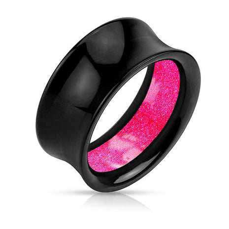 Flesh Tunnel Plug Double Flared Glitter Inlay Pink